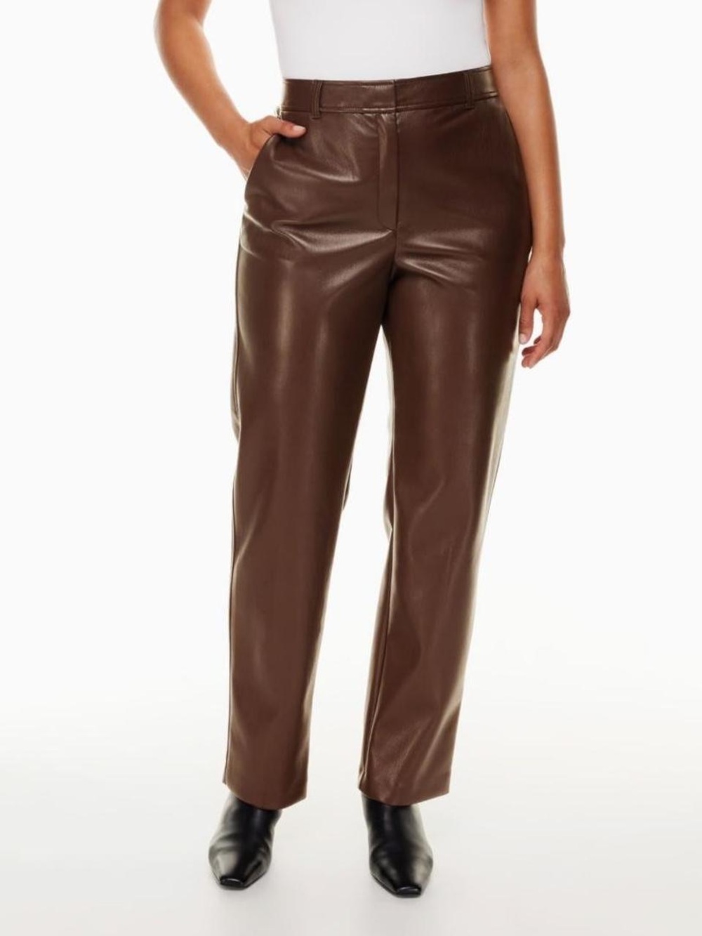 Aritzia Babaton Command Brown Straight Leg Vegan Leather Pants